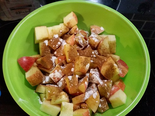 add sugar, cinnamon and coconut flour